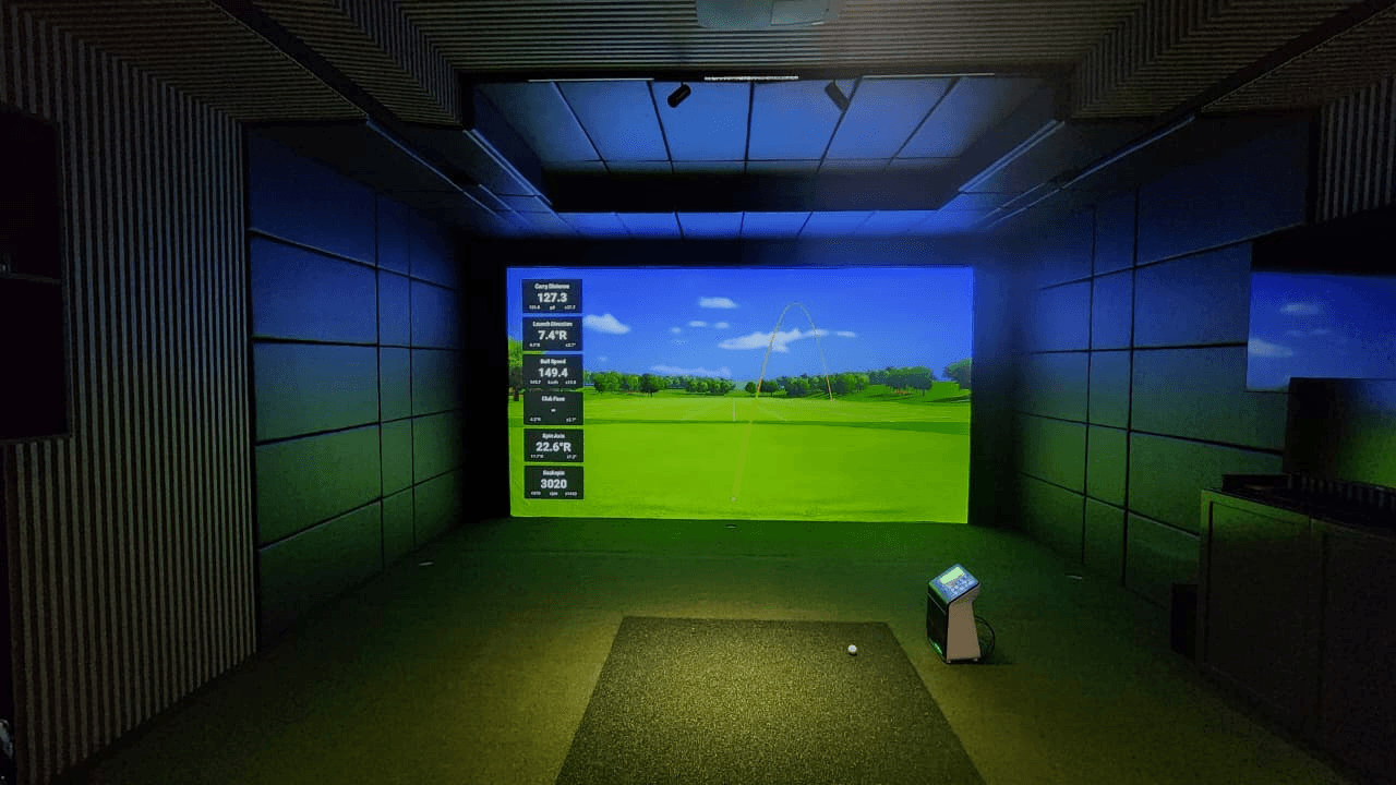 Home golf simulator setup with Garmin Approach R50 installed by Marafei Golf