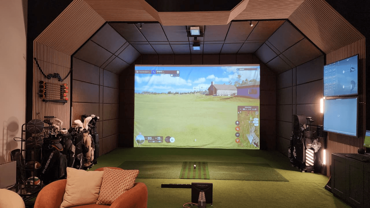 Multi-sport entertainment lounge with golf simulator at Massarah Resort