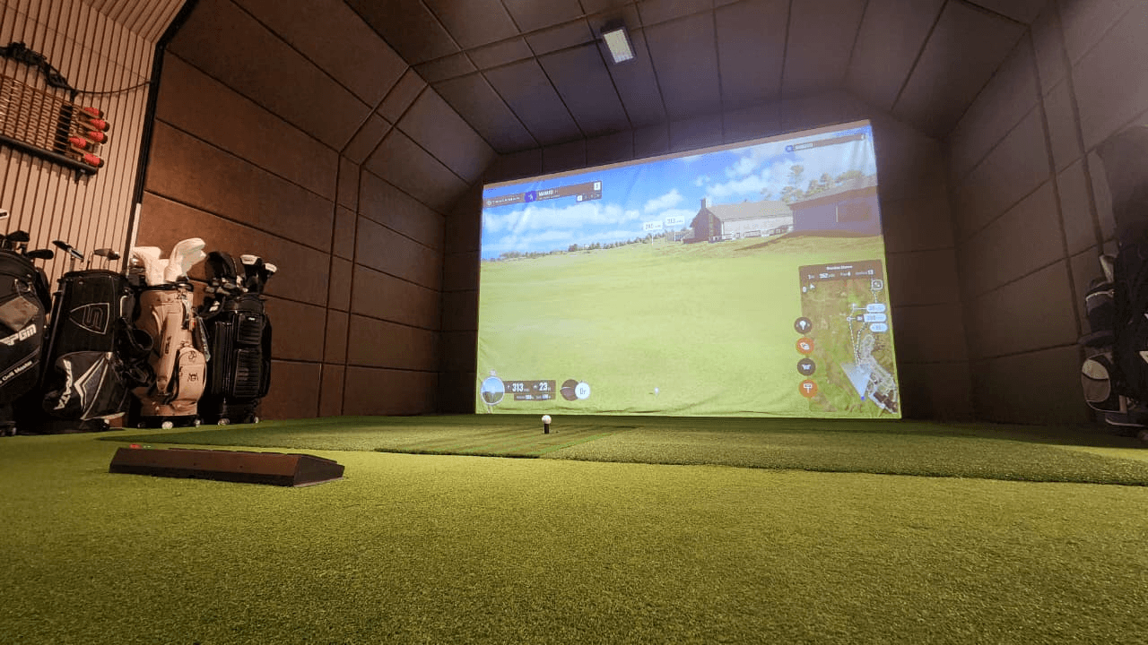 Finished commercial golf simulator room by Marafei Golf at Massarah Resort